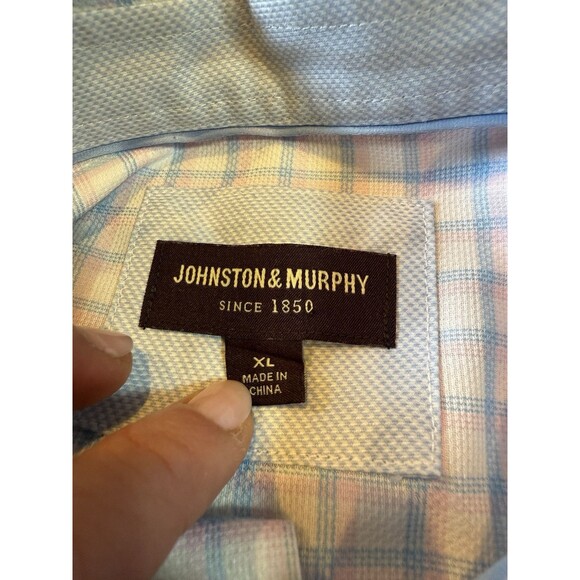 Johnston & Murphy Dress Shirt Mens XL White Multicolor Plaid Check Button Front - Picture 9 of 15
